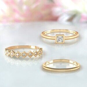 Dainty Gold Boho 3-ring Square set, Charmed Aroma Wanderlust Collection